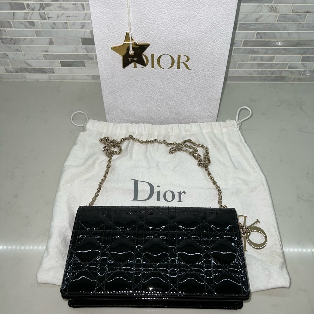 Dior Lady Pouch Black Patent Cannage Calfskin Baguette